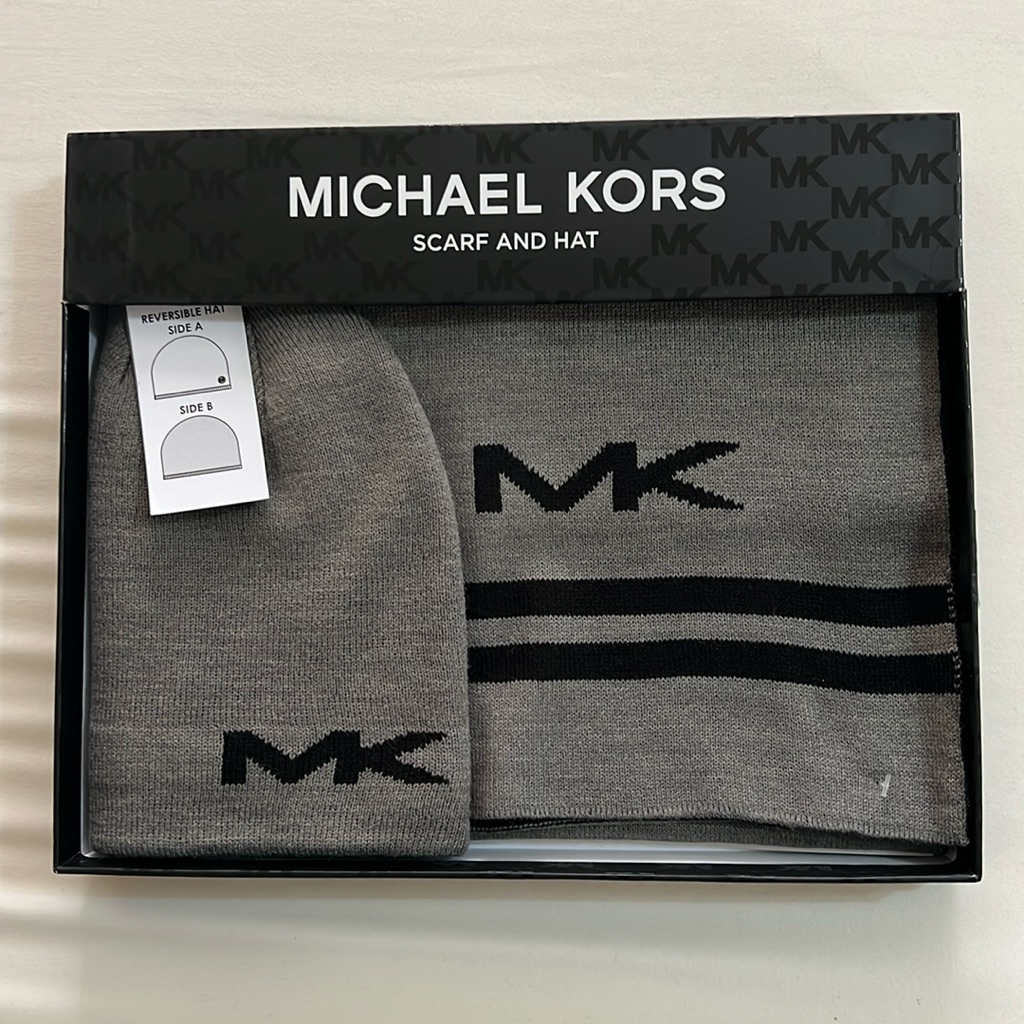 Nwt Michael Kors Gray Scarf And Hat Men Gift Set